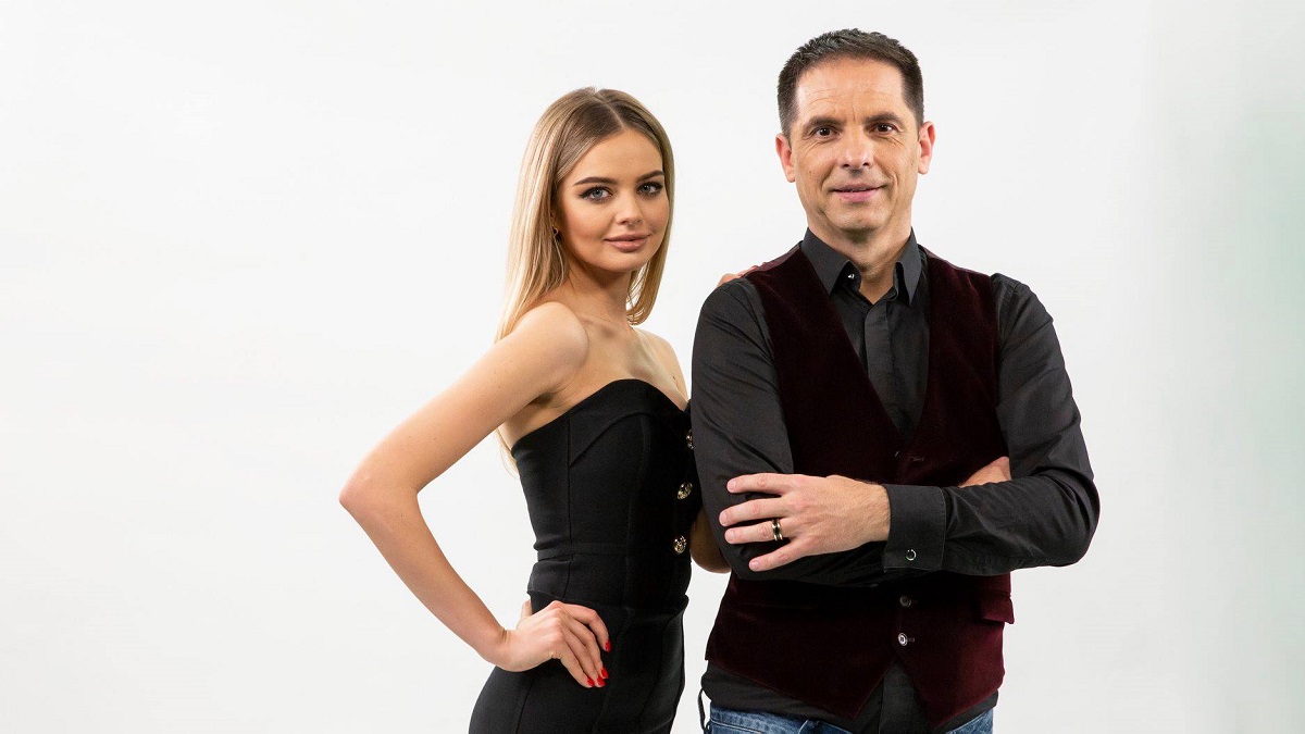 Dan Negru și Anastasia Fotachi, colegi la emisiunea ”Roata norocului”, de la Prime TV, din Chișinău