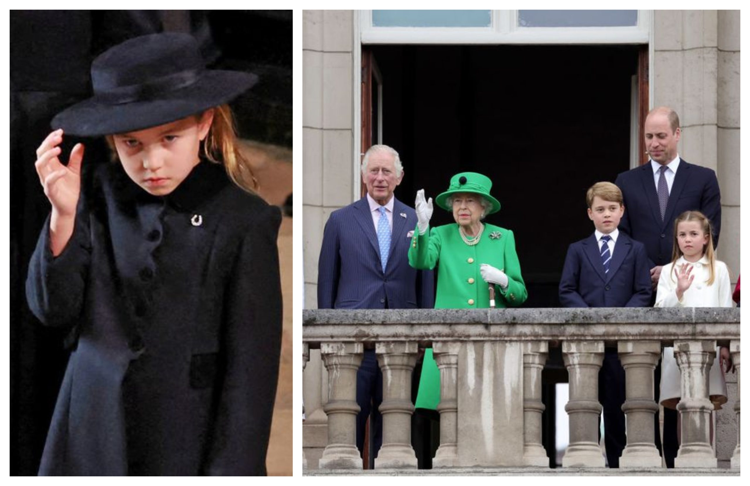 Prințesa Charlotte, prezentă alături de fratele ei, Prințul George, la funeralii. Mulți spun că e leită Regina Elisabeta în copilărie