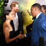 KINGSTON, JAMAICA  - Prince Harry and his wife, Meghan Markle made a surprise appearance at the world premiere of Bob Marley: One Love on Tuesday, January 23, 2024, in Jamaica as King Charles prepares for a prostate operation and Kate Middleton is a week into her hospital stay.

*Pictures Containing Children Please Pixelate Face Prior To Publication*,Image: 840042750, License: Rights-managed, Restrictions: , Model Release: no, Pictured: Prince Harry, Meghan Markle, Andrew Holness, Juliet Holness, Credit line: BACKGRID / Backgrid UK / Profimedia