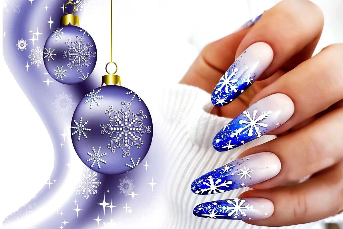 Idei de modele pentru unghii de Crăciun albastre